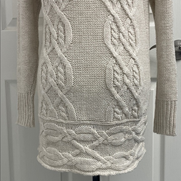 Elegant Cream Button-Up 3/4 Length Cardigan Mock Neck Collar Long Sleeves Sz S - Picture 7 of 13